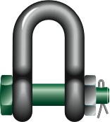 234528 SHACKLE DEE W/SAFETY BOLT GALV, GREEN PIN G-4153 35MM 13.5TON