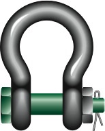 234577 SHACKLE BOW W/SAFETY BOLT GALV, GREEN PIN G-4163 65MM 55TON