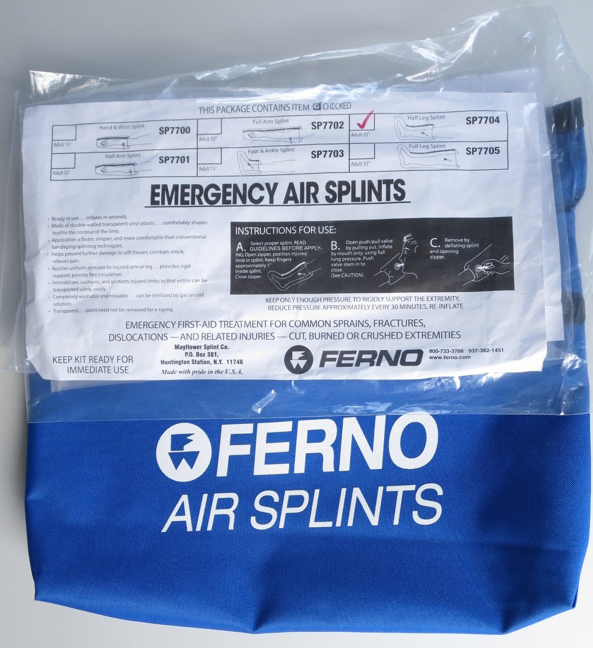 391379 SPLINTS, INFLATABLE, LEG, ASSORTED SIZE, 6’S 