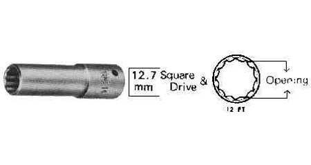 610380 SOCKET DEEP WRENCH 12-POINT, 12.7MM/SQ DRIVEX14MM
