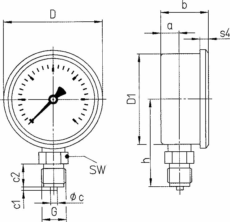 653145 GAUGE PRESSURE GLYCERINE BOTTM, DIRECT 0-400BAR 100MM G1/2