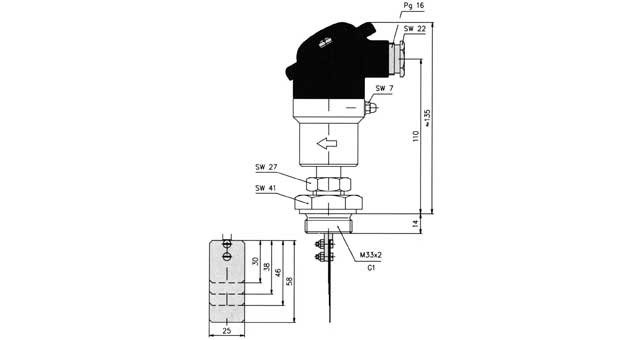 752542 SWITCH LIQUID FLOW PADDLE TYPE, THREAD M33X2 MALE VH500NM DN32